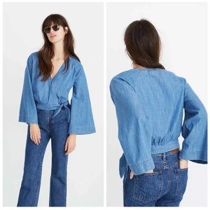 Madewell chambray denim wrap crop top bell sleeve size XXL